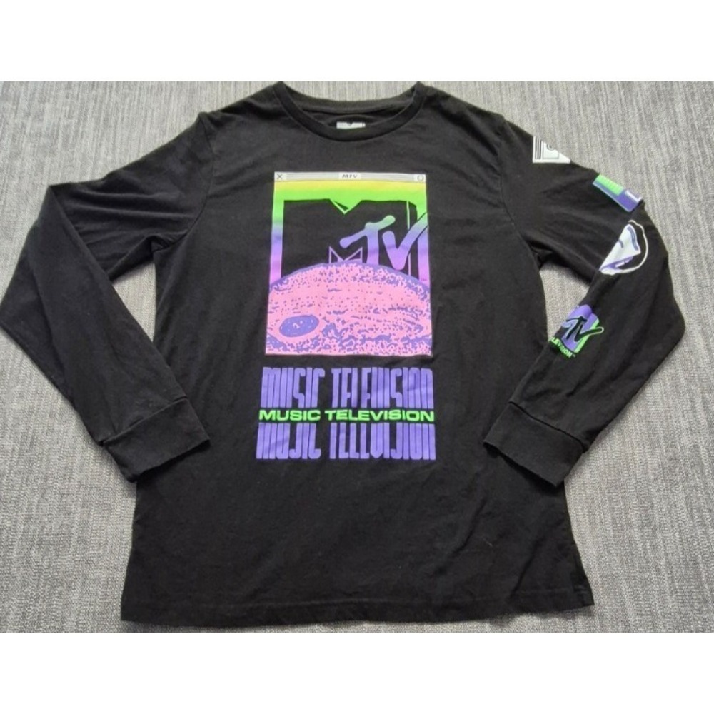 MTV black long sleeve graphic t-shirt Medium‎ neon colors music television